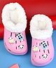 Yellow Bee Panda Applique Detailed Perforated Plush Line Detailed Clogs - Pink