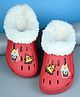 Yellow Bee Bubble Tea & Pizza Applique Detailed Perforated Plush Line Detailed Clogs - Red