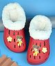 Yellow Bee Floral & Girl Applique Detailed Perforated Plush Line Detailed Clogs -  Red