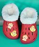 Yellow Bee Animal & Girl Applique Detailed Perforated Plush Line Detailed Clogs - Red