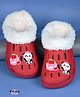 Yellow Bee Dessert & Panda Applique Detailed Perforated Plush Line Detailed Clogs - Red
