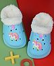 Yellow Bee Unicorn & Balloons Applique Detailed Perforated Plush Line Detailed Clogs - Blue