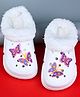 Yellow Bee Butterfly Applique Detailed Perforated Plush Line Detailed Clogs - White