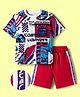 OLLINGTON ST. Cotton Knit Half Sleeves Printed T-Shirt & Shorts Set - Multicolor & Red