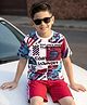 OLLINGTON ST. Cotton Knit Half Sleeves Printed T-Shirt & Shorts Set - Multicolor & Red