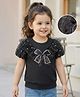 Mark & Mia Half Sleeves Top With Bow Applique - Black