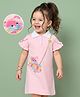 Mark & Mia Half Sleeves Frock With Teddy Bear Print - Pink