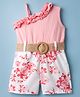 Mark & Mia Sleeveless Jumpsuit With Floral Applique & Belt - Pink