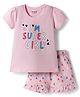 Honeyhap Premium 100% Cotton Knit Half Sleeves T-Shirt & Shorts Night Suit with Bio Finish & Heart Print - Pink a Boo