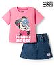 Babyhug Disney Single Jersey Knit Drop Shoulder Half Sleeves Oversized T-Shirt & Skirt Set with Minnie Mouse Graphic & Tie & Dye Effect - Pink