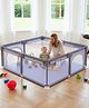 Smart Portable Playpen cum Play Gate Fence with Safety Lock - Grey| Easy Tool Free Assembly| Indoor & Outdoor| Safe Playing Space| Non-slip| Zipper Entrance