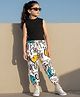 OLLINGTON ST. Cotton Rib Sleeveless Top & Knit Text Printed Joggers Set - Black & White