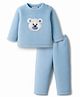 Babyhug Velour Cotton Knit Full Sleeves Winter Night Suit with Bear Design - Light Blue