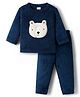 Babyhug Velour Knit Full Sleeves Winter Wear Night Suit With Bear Embriodery - Navy Blue