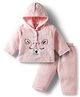 Babyhug Cotton Knit Full Sleeves Hooded Winter Wear Night Suit With Animal Face Embroidery - Pink