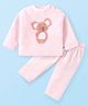 Babyhug Cotton Knit Full Sleeves Hooded Winter Wear Night Suit With Animal Face Embroidery - Pink