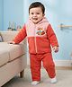 Babyhug Knit Full Sleeves Hooded Winter Night Suit With Animal Embroidery - Orange
