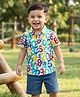 Babyhug Cotton Woven Half Sleeves Shirt & Denim Shorts Set With Numbers Print - Multicolor