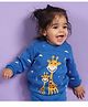 kids of Greendeer 100% Cotton Duo Jacqaurd Knit Full Sleeves Giraffe Printed Sweater - Greek Blue