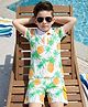 OLLINGTON ST. Cotton Knit Co-Ord Sets Of Half Sleeves Pineapple Printed Polo T-Shirt & Shorts - Multicolor