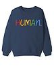 KAVEE Terry Knit Full Sleeves Human Text Printed Light Winter Sweatshirt - Navy Blue
