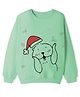 KAVEE Terry Knit Christmas Theme Full Sleeves Otter Printed Light Winter Sweatshirt - Olive Green