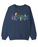 KAVEE Terry Knit Full Sleeves Skate Text Printed Light Winter Sweatshirt - Navy Blue