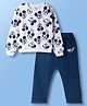 Babyoye Disney Terry Knit Full Sleeves Sweatshirt & Diaper Legging Set with Mickey Mouse Graphic - Navy Blue & White