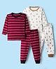 Kidi Wav Pack Of 2 Full Sleeves Striped & Teddy Bears Printed Coordinating Tee & Joggers Set - Multi Colour