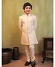 AJ Dezines Jacquard Woven Full Sleeves Floral Embroidered Sherwani With Pyjama Set - Cream