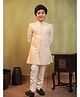 AJ Dezines Jacquard Woven Full Sleeves Floral Embroidered Sherwani With Pyjama Set - Cream