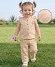 Babyoye 100% Cotton Woven Frill Sleeves Solid Color Co-ords Top & Pant Set - Beige