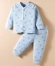Pink Rabbit Knit Full Sleeves Co-ords Night Suit With Nautical Theme  Print - Light Blue