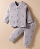 Pink Rabbit Knit Full Sleeves Night Suit With Aeroplane Print - Grey