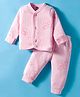 Pink Rabbit Knit Full Sleeves Co-ords Night Suit With Floral Print - Pink