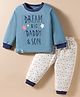 Pink Rabbit Interlock Knit Full Sleeves Night Suit With Text Print - Teal Blue