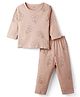 Pink Rabbit Interlock Knit Full Sleeves Co-ords Night Suit With Floral Print - Beige