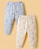 Pink Rabbit Interlock Knit Full Length Lounge Pant With Animal Print Pack Of 2 - Cream & Light Blue