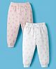 Pink Rabbit Interlock Knit Full Length Lounge Pant With Animal Print Pack Of 2 - White & Pink