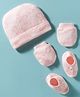 Pink Rabbit Interlock Knit Cap Mittens & Booties With Bunny Print Light Pink - Diameter 10.5 cm