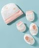 Pink Rabbit Interlock Knit Cap Mittens & Booties With Teddy Bear Print Peach - Diameter 10.5 cm