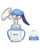 Meditive Manual Breast Pump with Ergonomic Handle, Clear Bottle, Blue