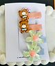 Radhya accessories Set Of 2 Teddy Bear & Floral Applique Detailed Alligator Hair Clips - Multi Colour