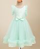 Babyoye Cotton Woven Sleeveless Party Frock with Bow Applique & Embroidery - Aqua Blue