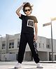 OLLINGTON ST. Cotton Knit Half Sleeves Printed T- Shirt & Joggers Set - Black