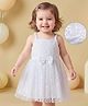 Babyoye Cotton Woven Sleeveless Party Dress with Bow Applique & Floral Embroidery - White