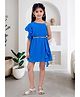 Lei-Chie Georgette Woven Sleeveless Rhinestones Embellished Dress with Belt - Blue