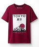Kookie Kids Single Jersey Knit Half Sleeves T-Shirt With Tokyo Print - Maroon