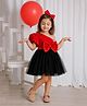 Foreverkidz Scuba Woven One Shoulder Half Puffed Sleeves Bow Applique Detailed Dress - Red