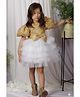 Foreverkidz Sequin Woven Half Puffed Sleeves Glittered Bow & Ruffle Detailed Dress - White